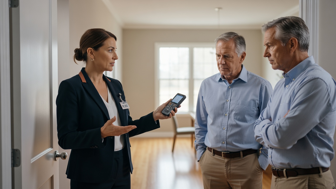 real estate agent showing home client