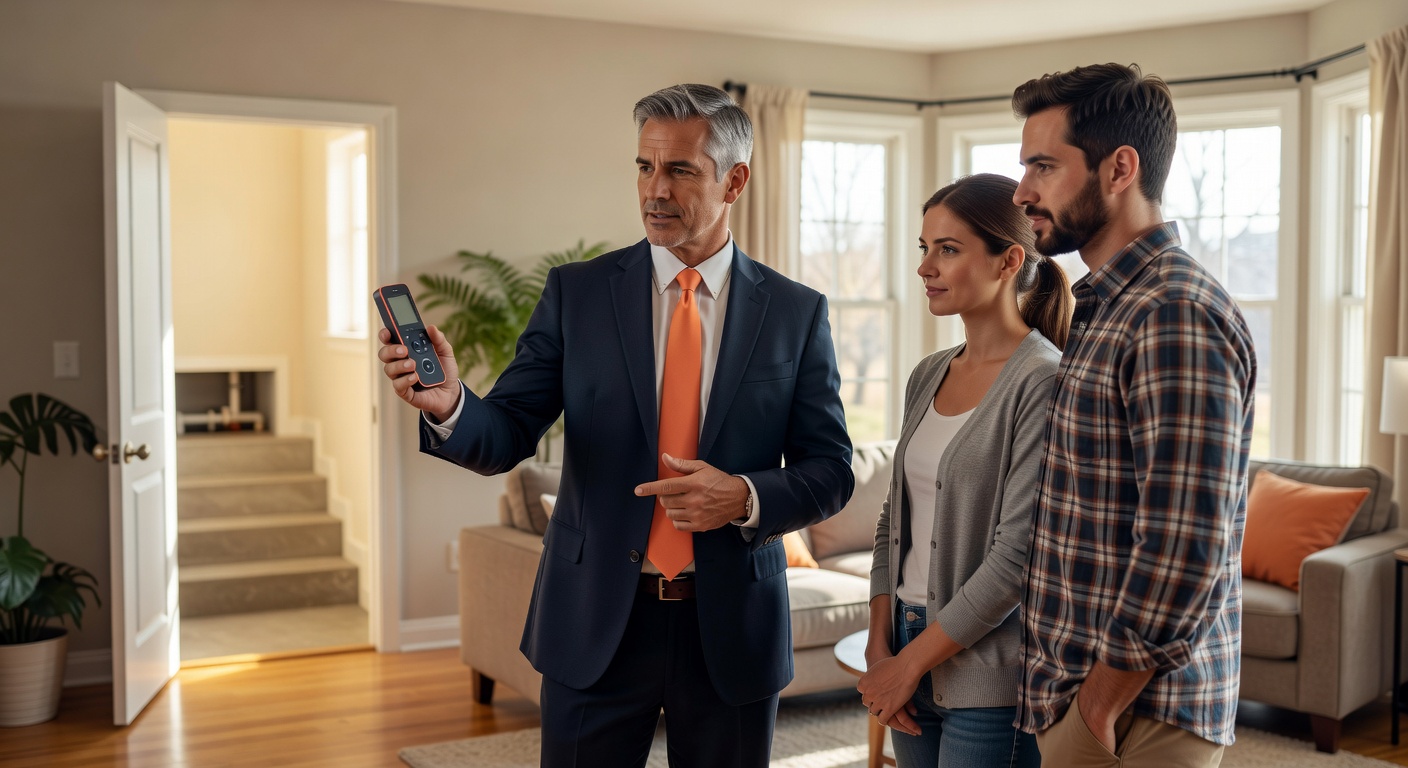 real estate agent showing home client