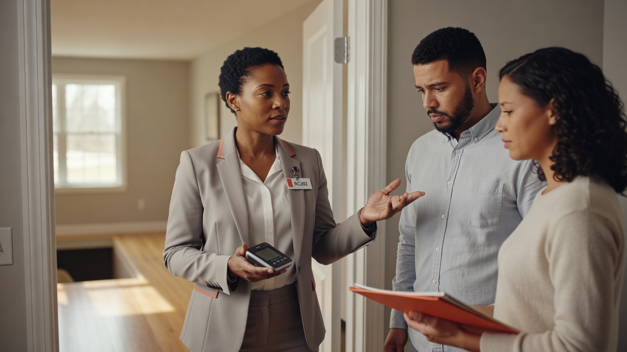 real estate agent showing home client