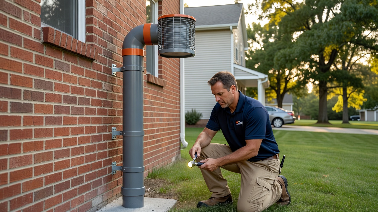 radon mitigation fan pipe exterior wall residential