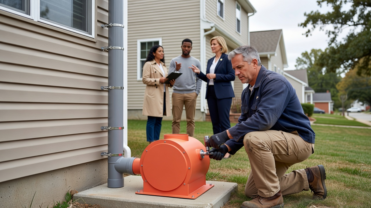 radon mitigation fan PVC pipe exterior installation