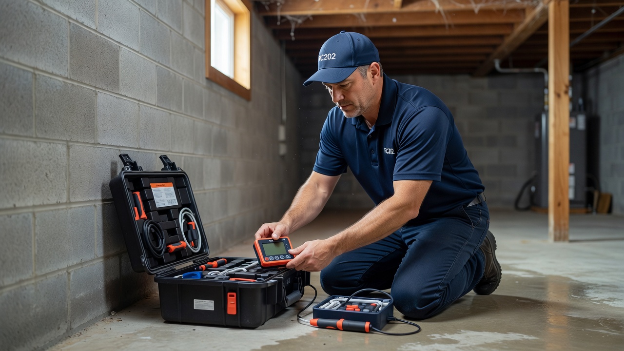 radon technician testing equipment basement Ohio
