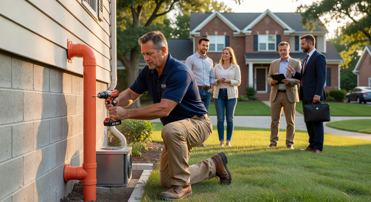 licensed Ohio radon mitigation technician installing system on residential home