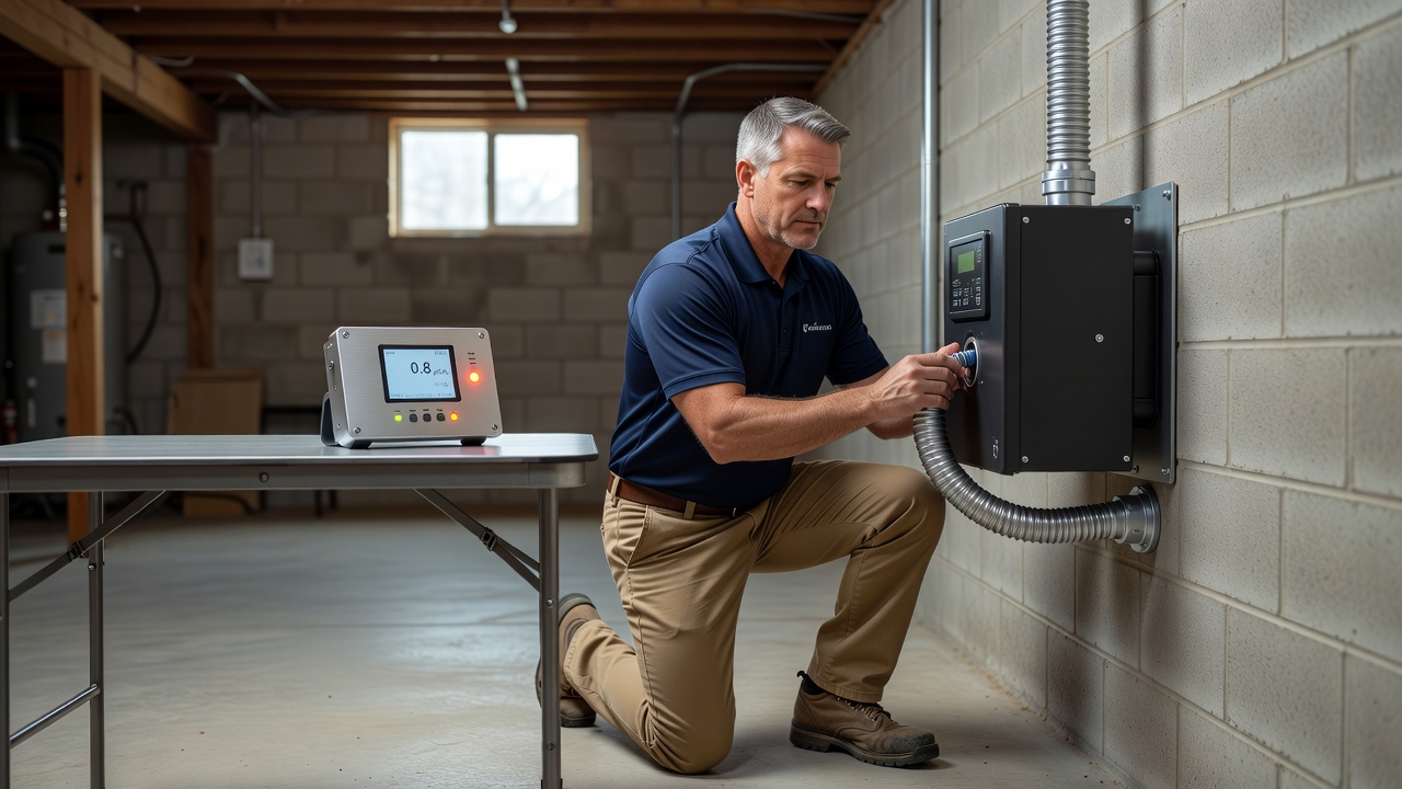 continuous radon monitor testing basement professional