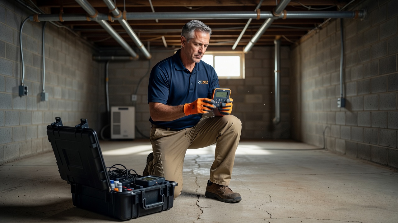 radon technician testing equipment basement Ohio