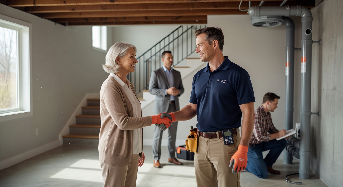 Ohio radon mitigation technician with homeowner shaking hands