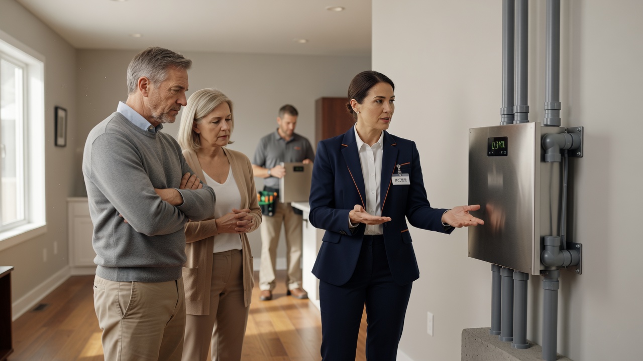 real estate agent showing home client