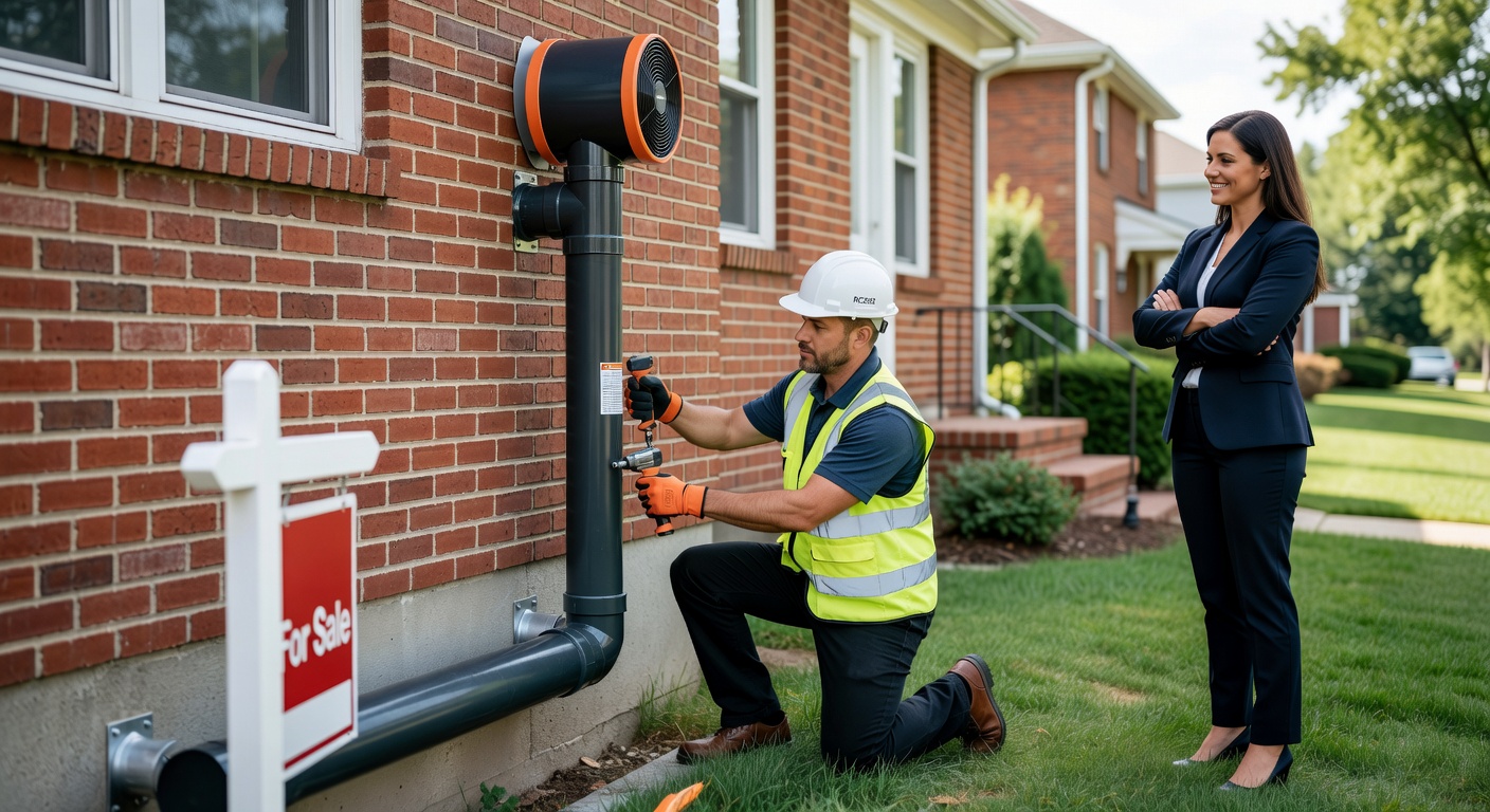 radon mitigation fan pipe exterior installation