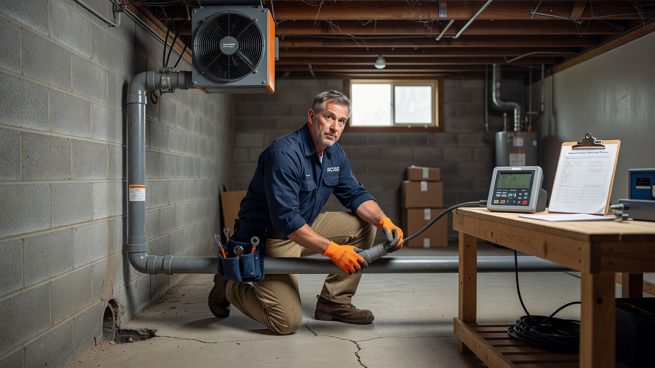 radon mitigation technician installing system Ohio