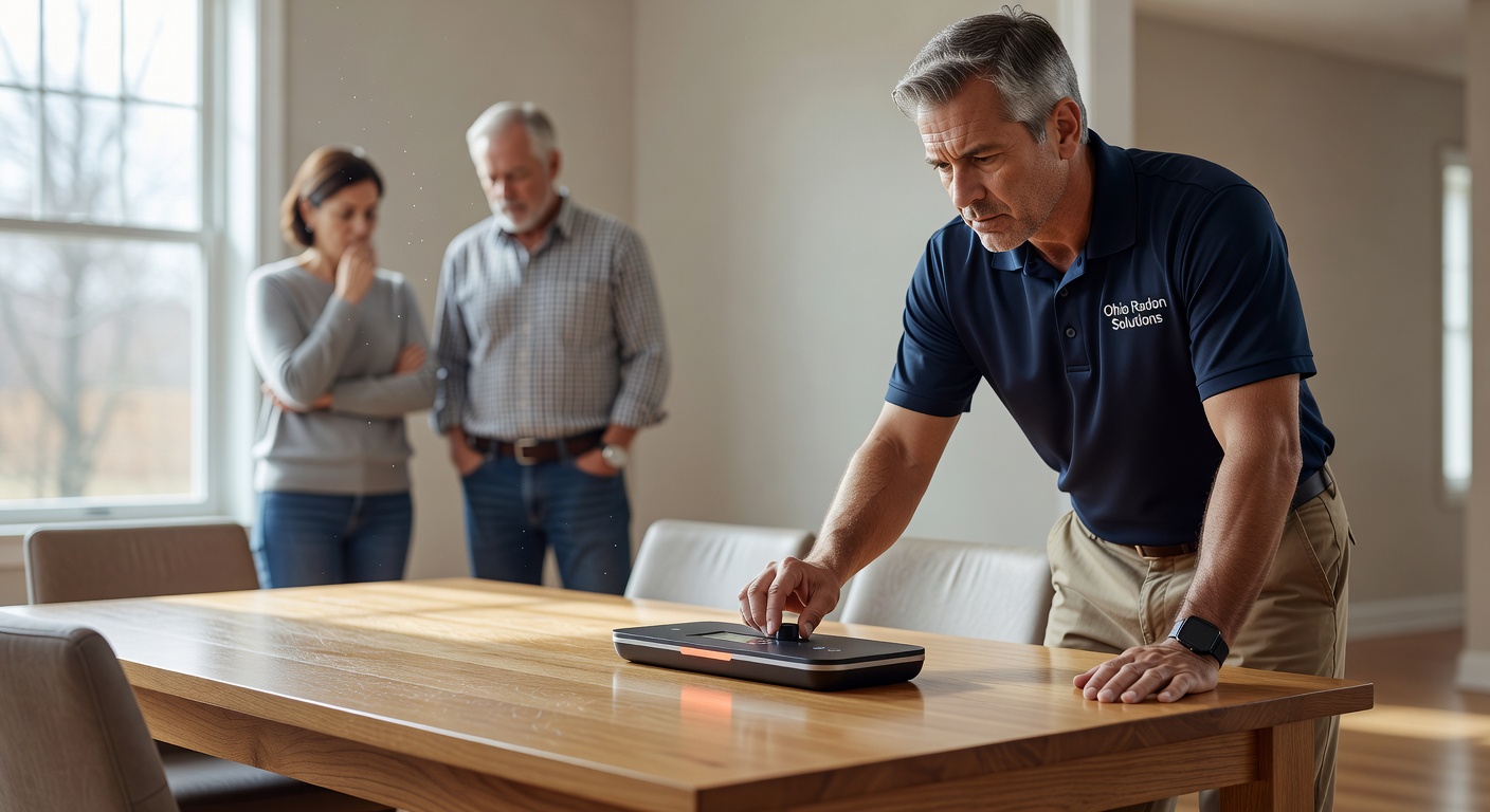 continuous radon monitor device on table