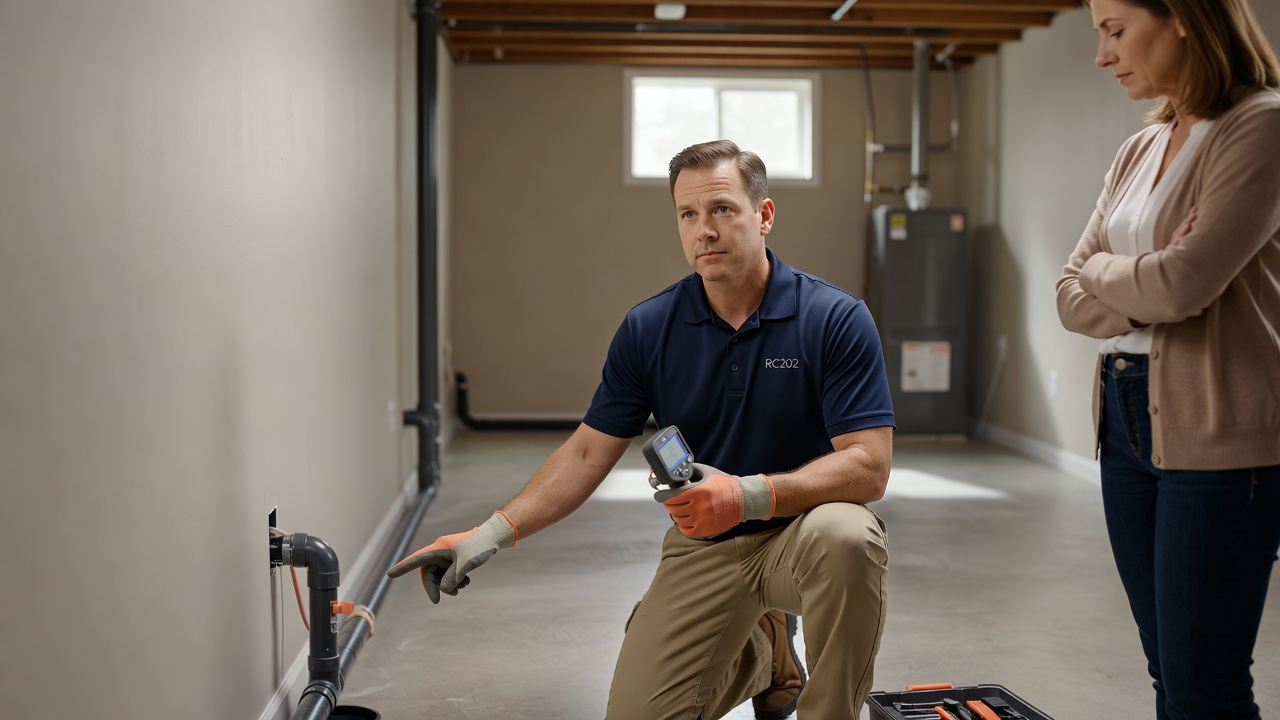 radon mitigation technician pressure gauge basement inspection