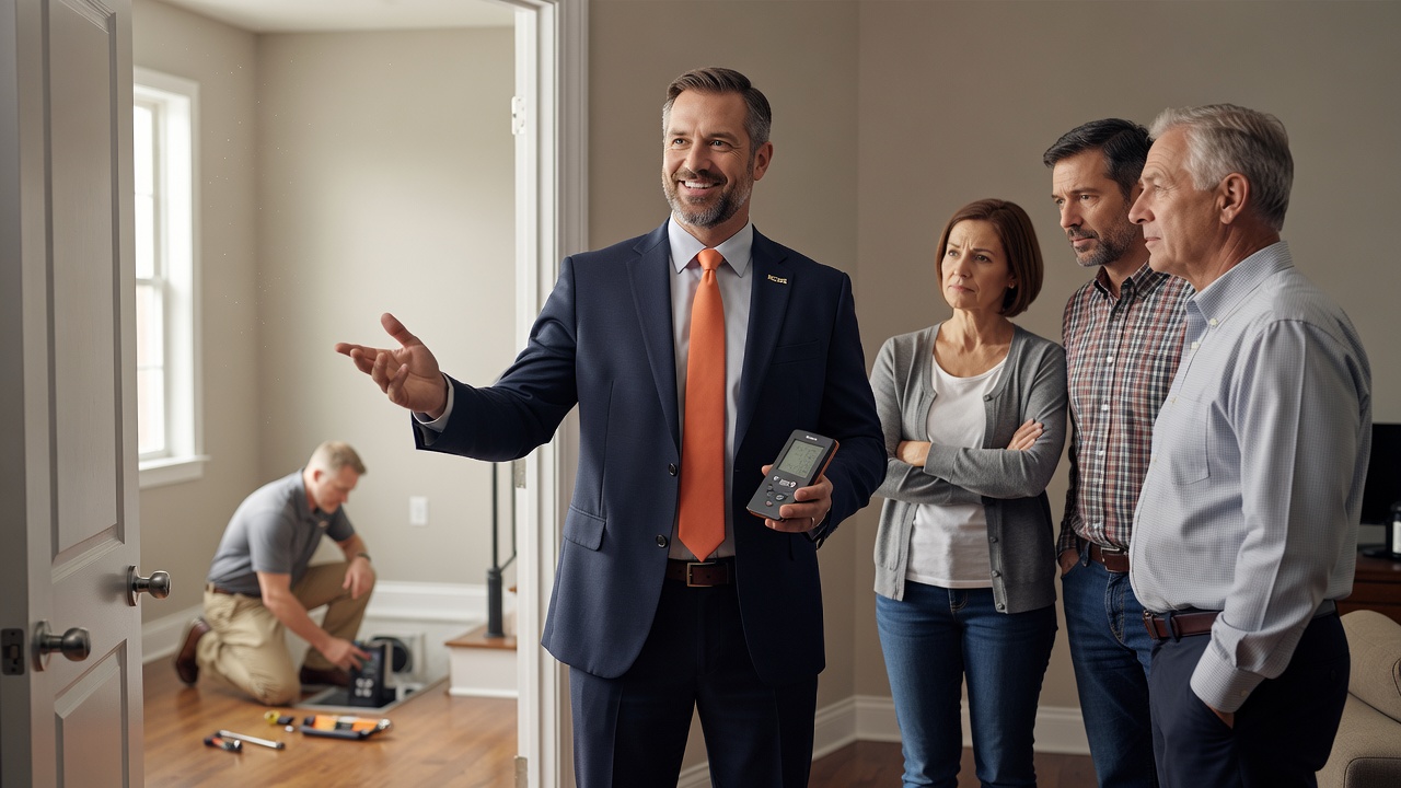 real estate agent showing home client
