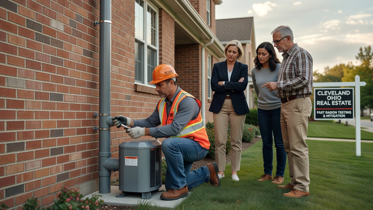 radon mitigation pipe fan exterior house Cleveland Ohio