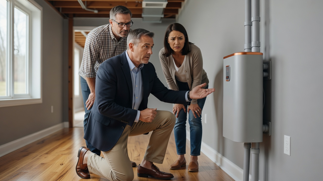 real estate agent showing home client