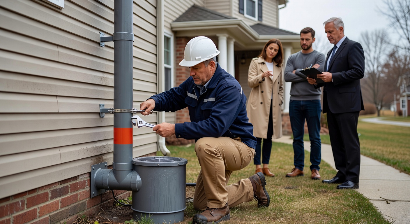 radon mitigation fan exterior pipe installation
