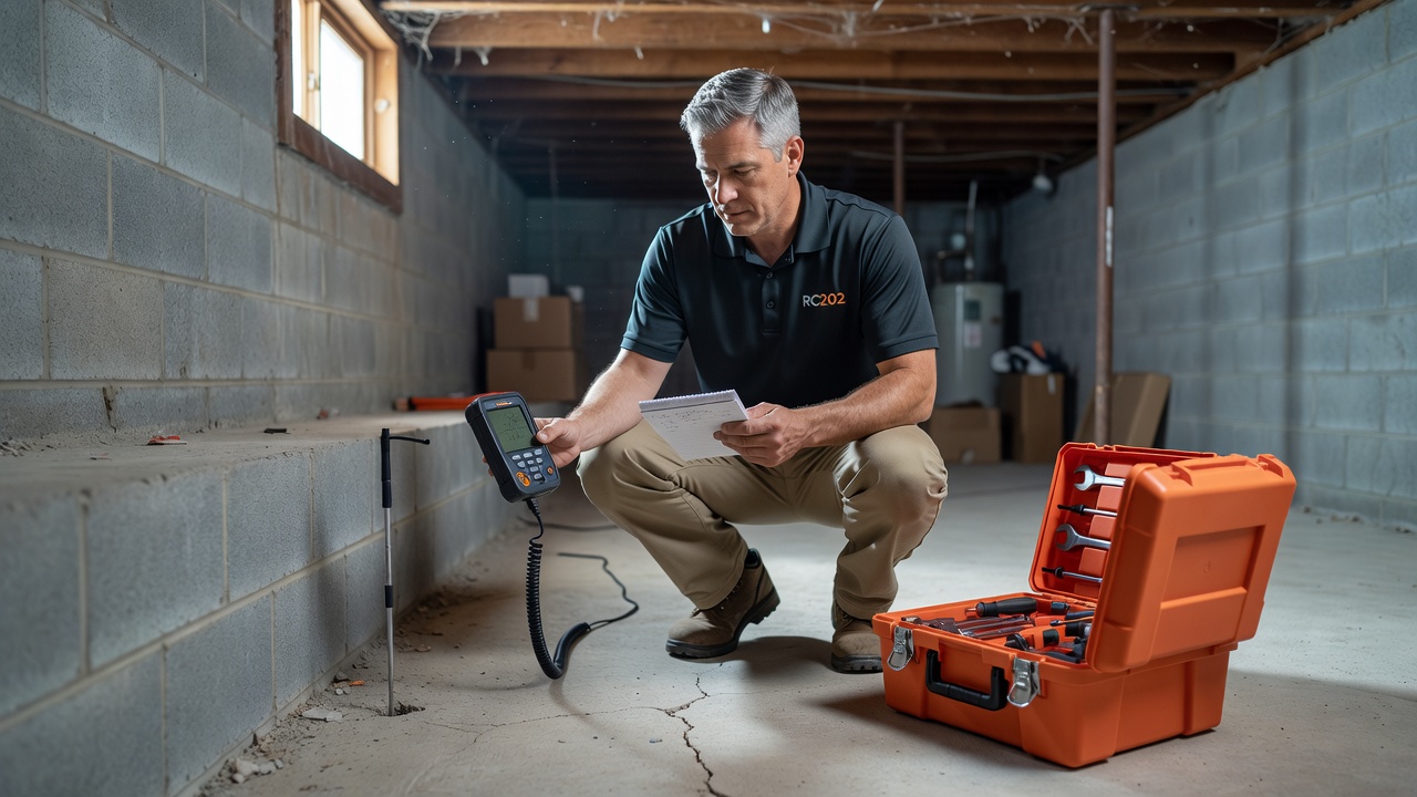 radon technician testing basement ohio