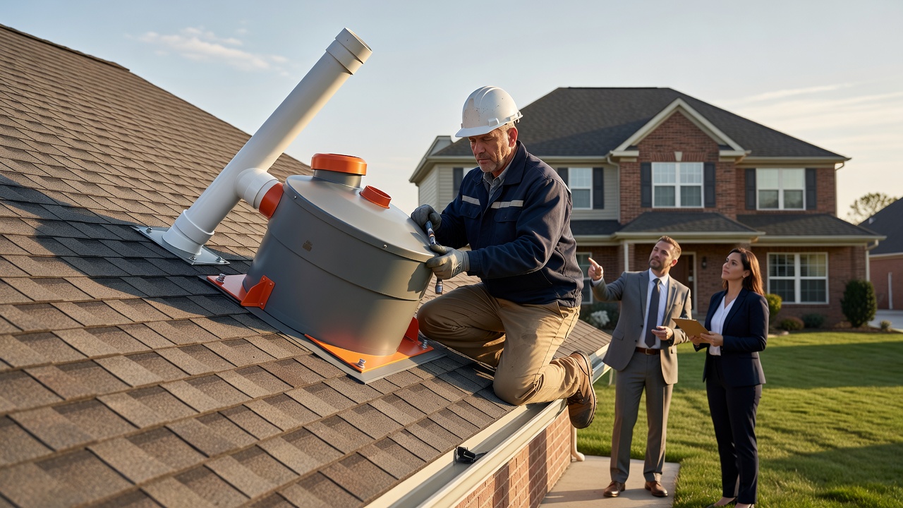 radon mitigation fan installation roof exterior