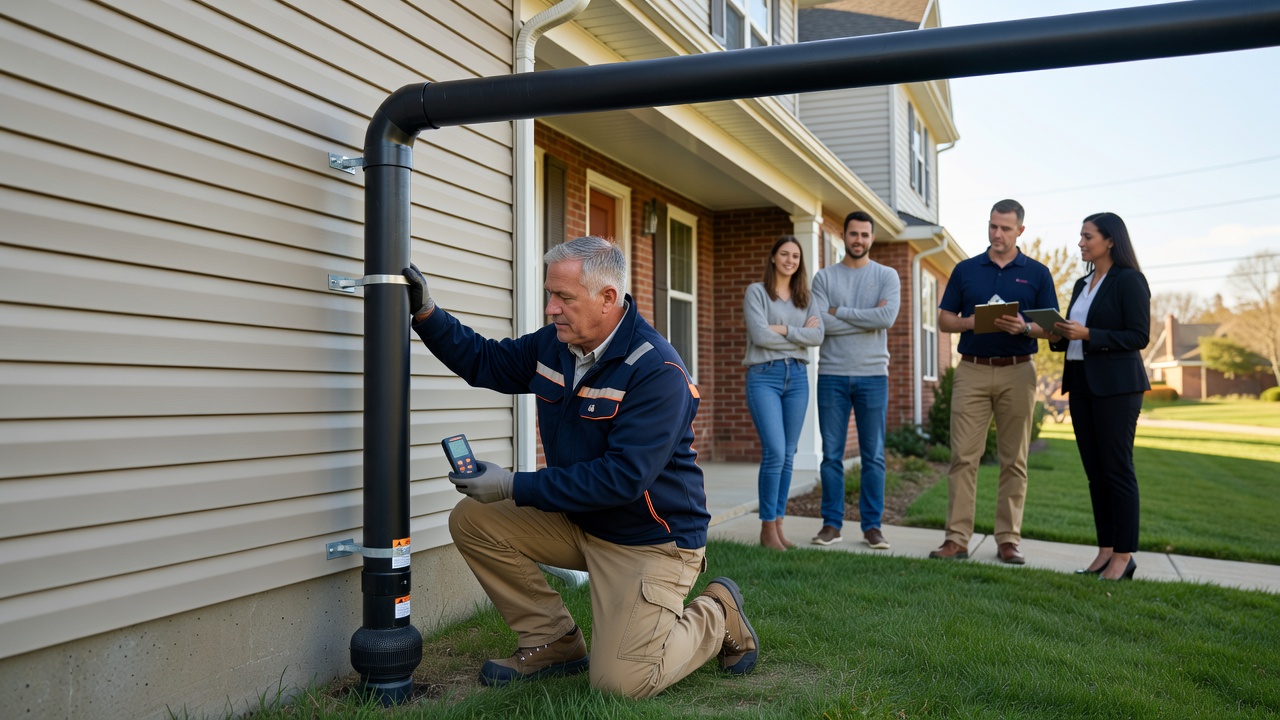 radon mitigation exterior pipe routing residential home