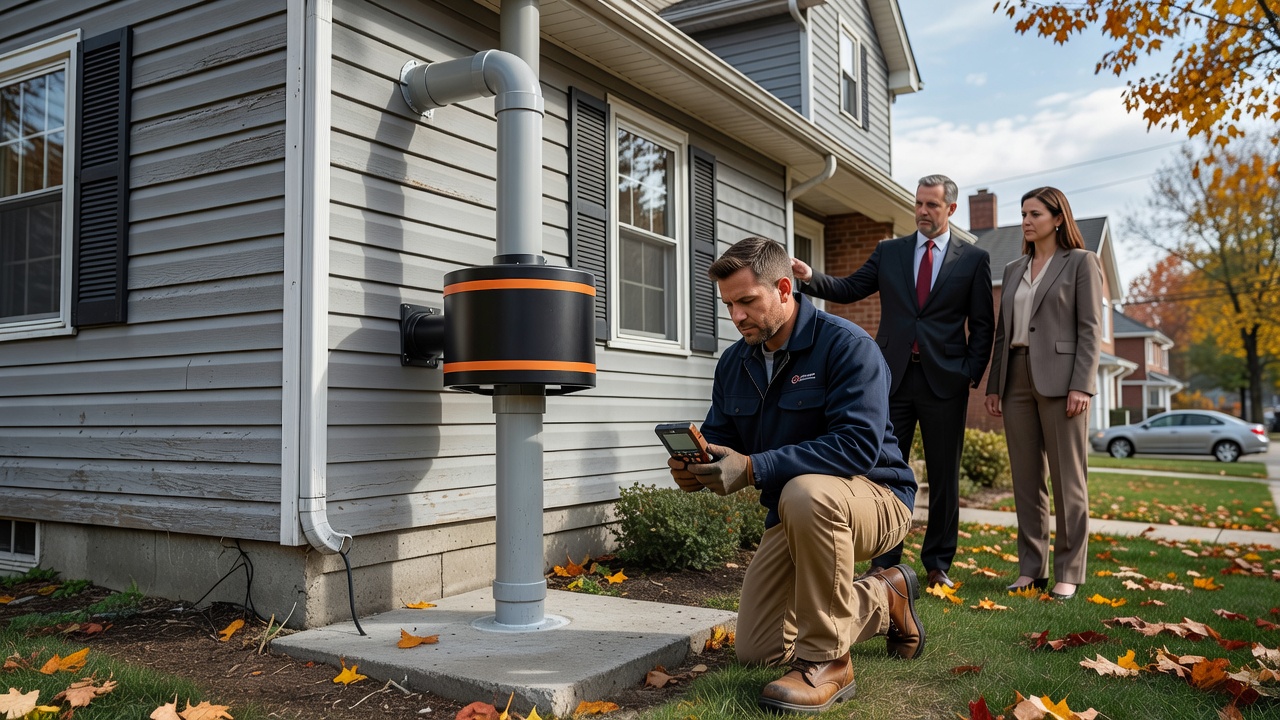 radon mitigation pipe fan system exterior home