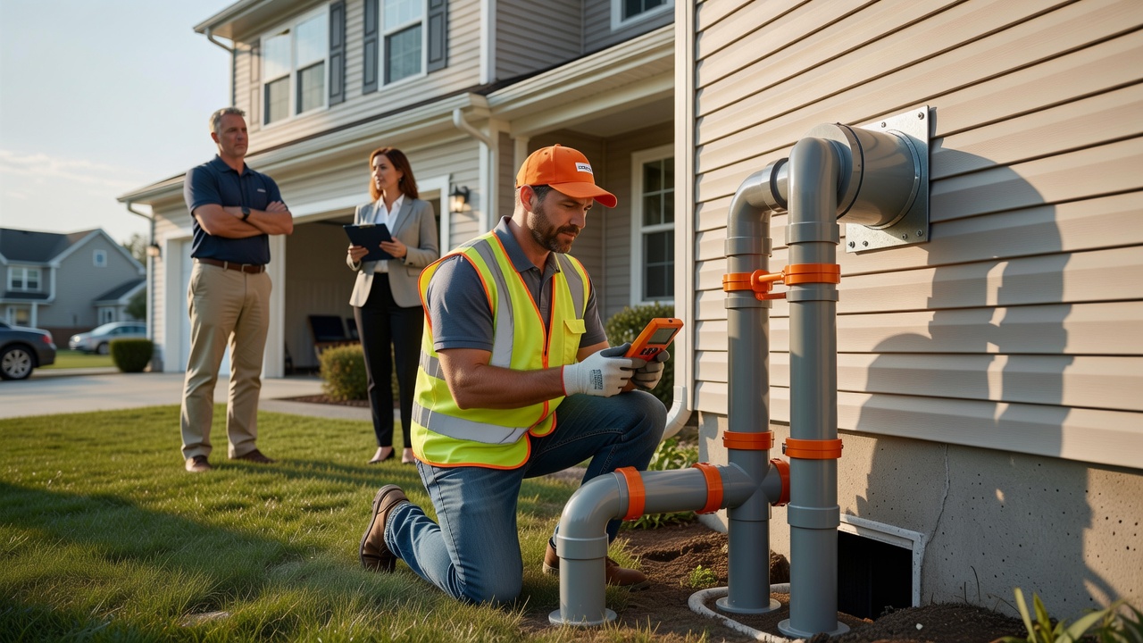 radon mitigation fan pipe exterior installation