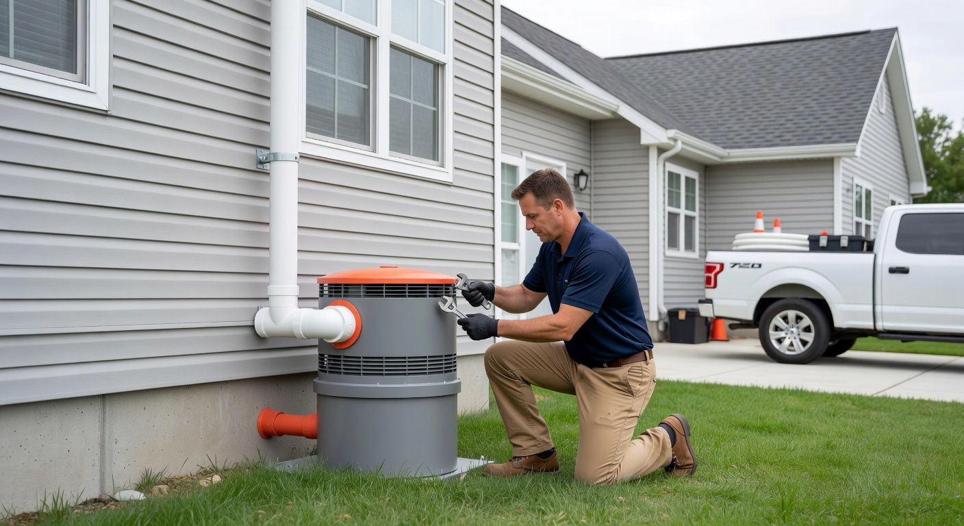 radon mitigation fan PVC pipe exterior installation