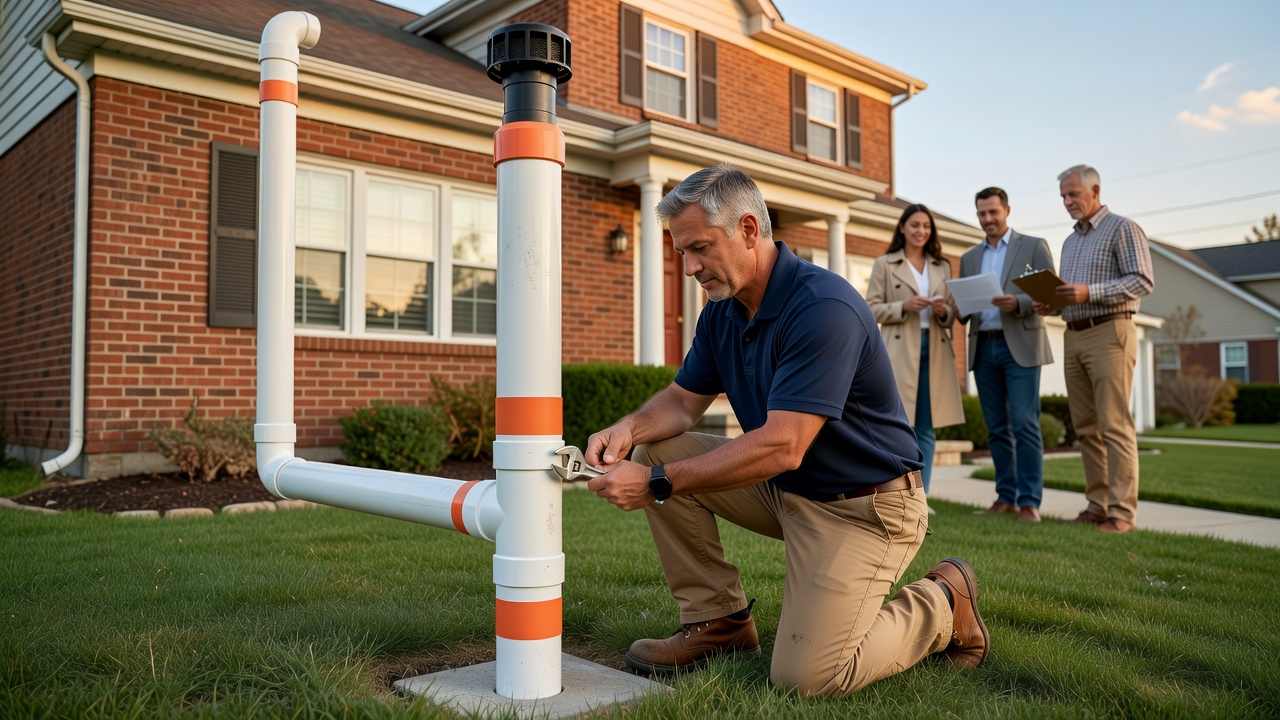 radon mitigation fan pipe exterior Ohio home