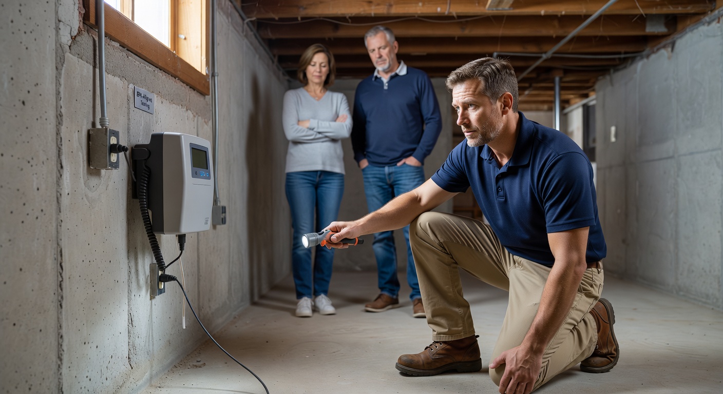 continuous radon monitor device installed in residential basement