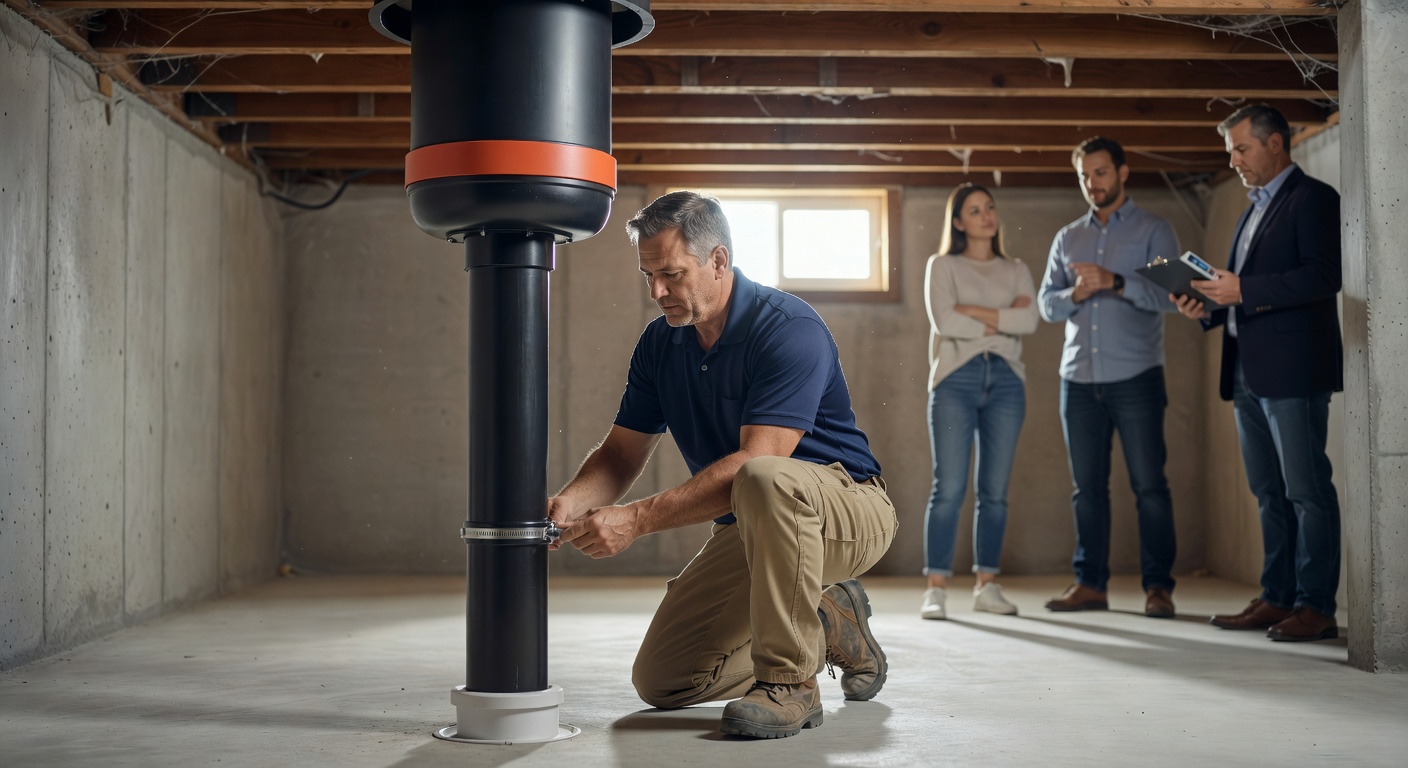 radon mitigation fan pipe basement professional installation