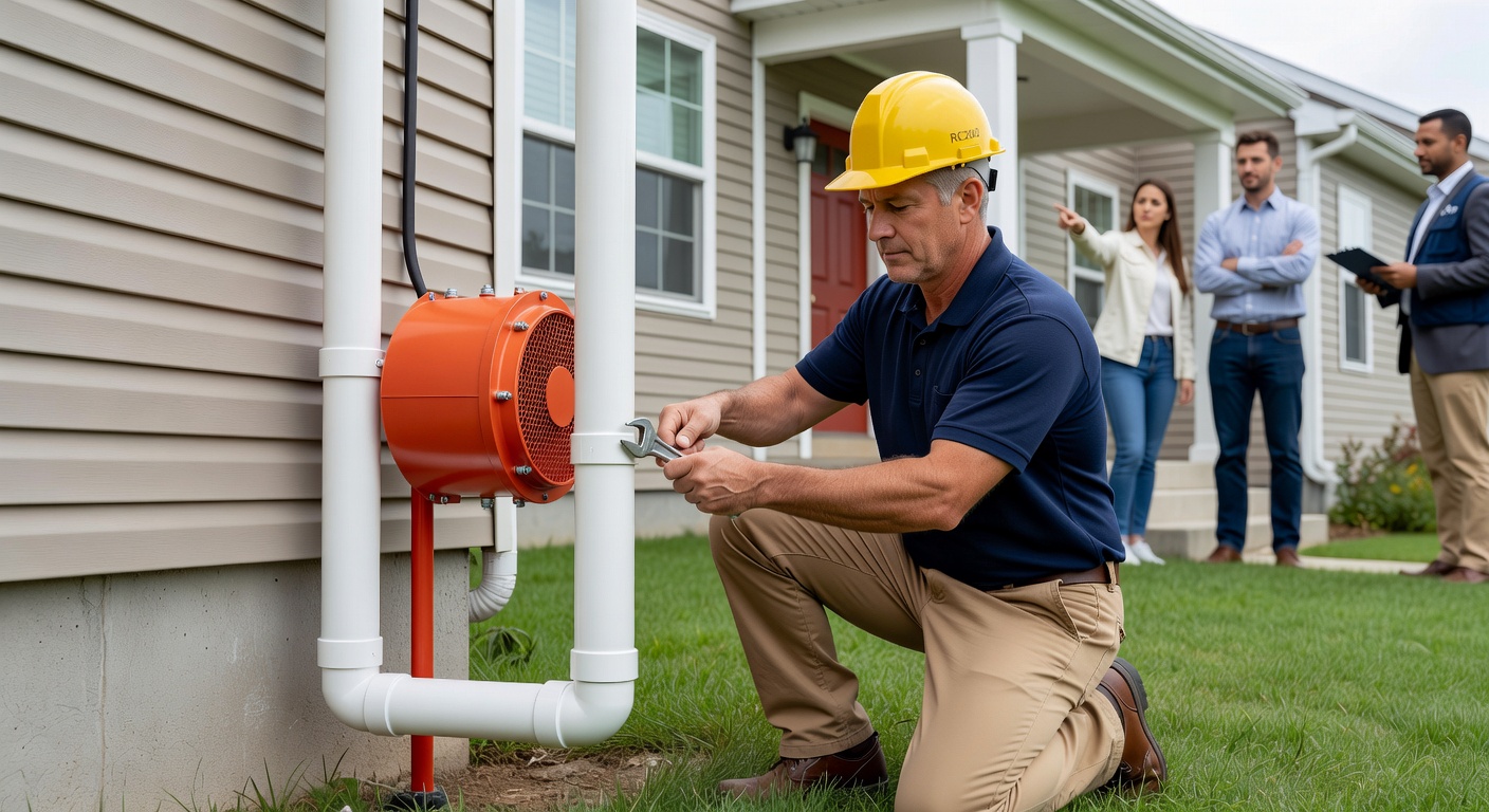 radon mitigation fan PVC pipe exterior installation