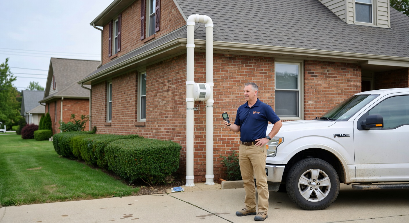 radon mitigation fan pipe exterior home Ohio
