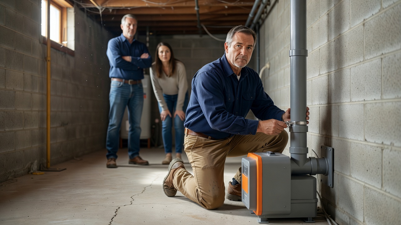 radon mitigation fan PVC pipe basement Ohio