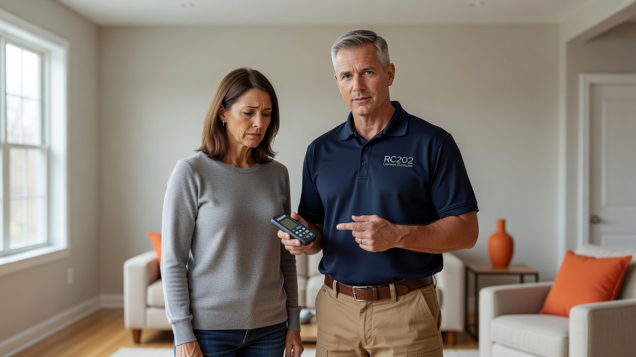Ohio radon mitigation contractor consulting with homeowner Martinsville