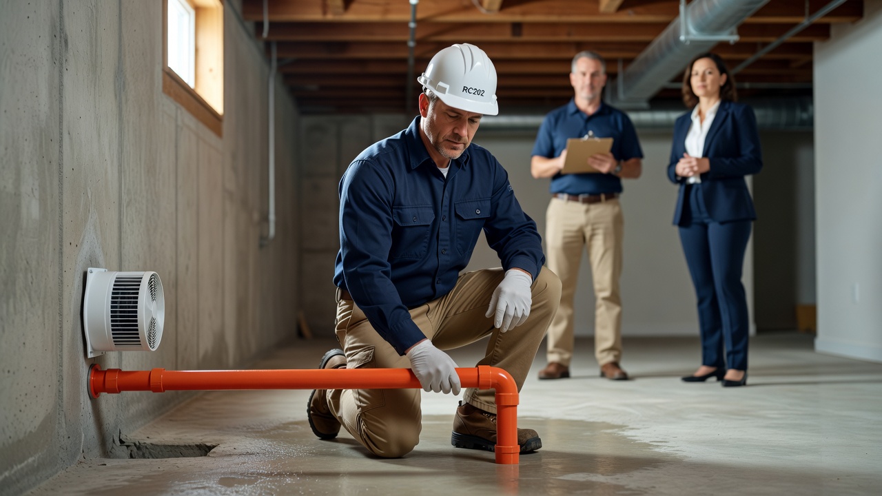radon mitigation technician installing system Ohio basement