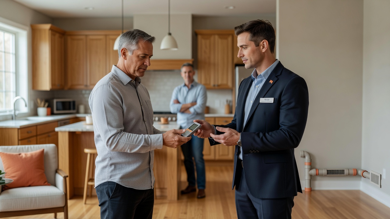 real estate agent showing home client