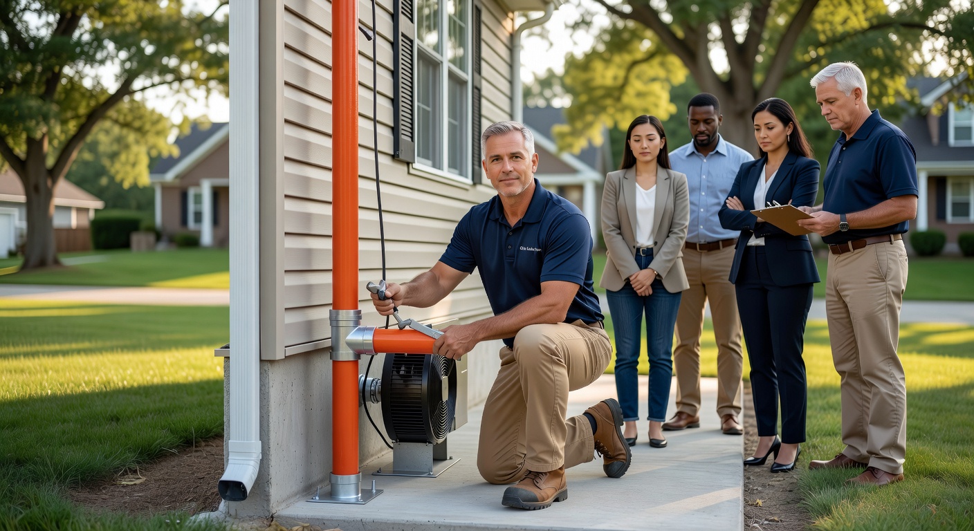 Ohio radon mitigation system installed on home exterior