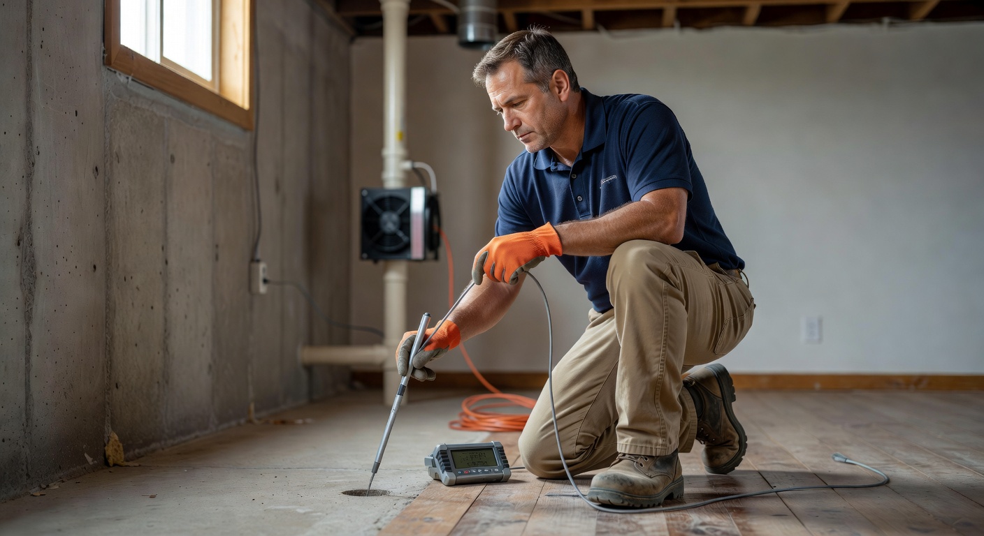 radon mitigation technician inspecting home Cincinnati