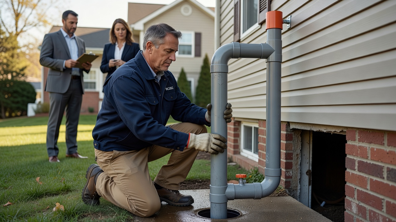 radon mitigation pipe exterior basement professional install
