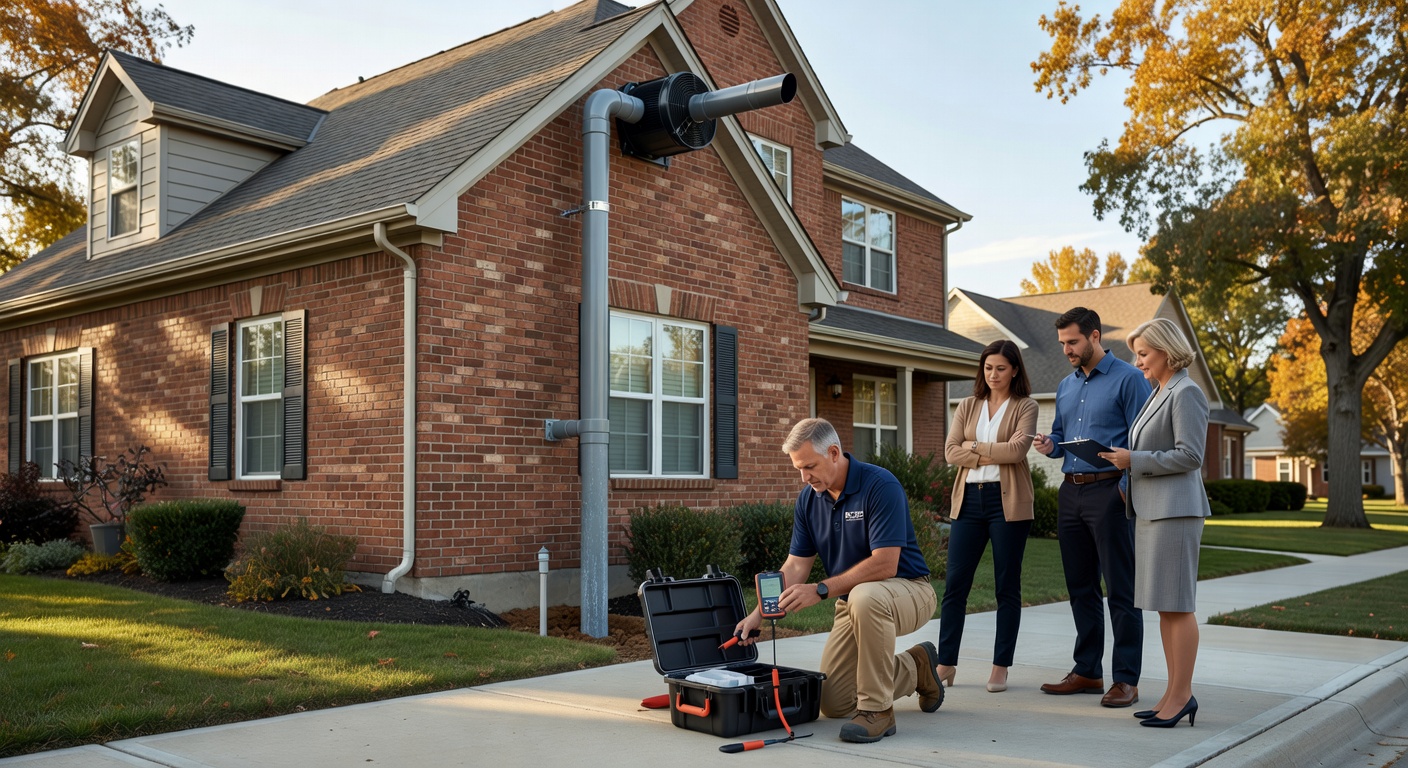 Ohio home exterior with radon mitigation system installed