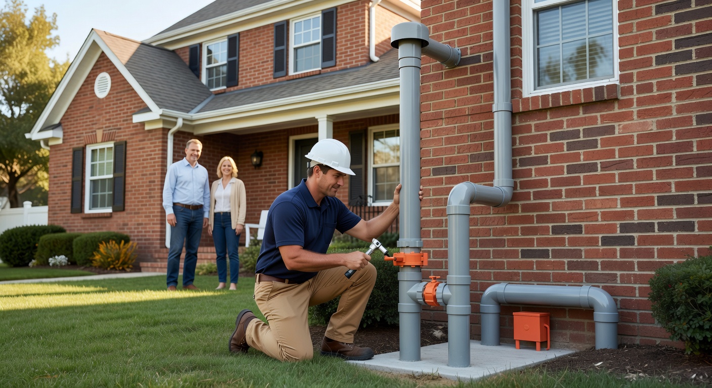 radon mitigation system PVC pipe exterior home