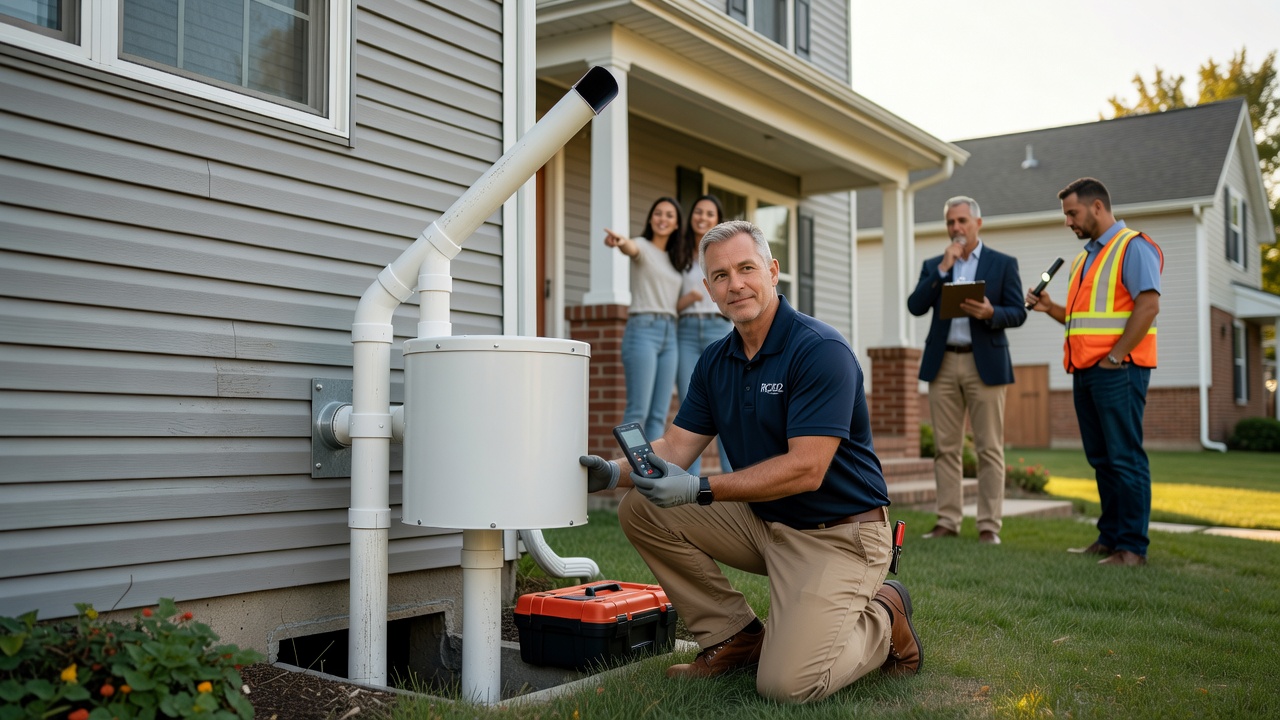 radon mitigation fan PVC pipe exterior Rittman Ohio home