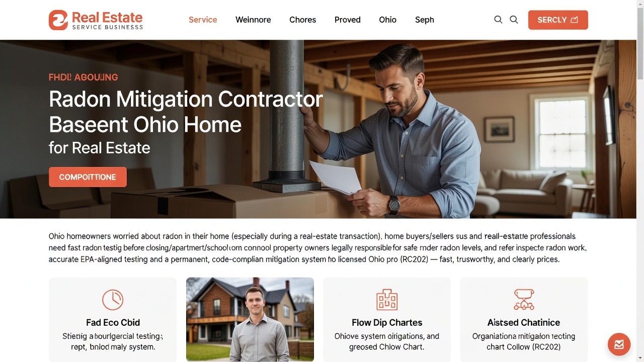 radon mitigation contractor inspecting basement Ohio home
