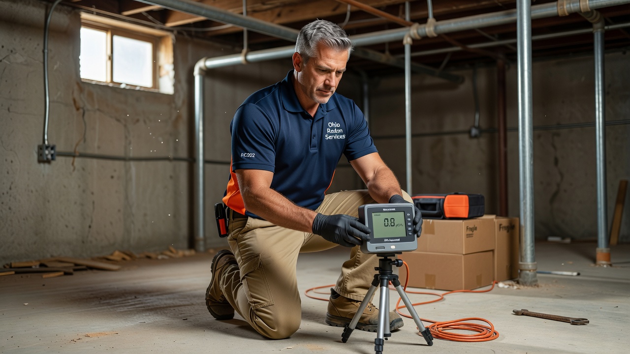 radon testing technician basement Ohio home
