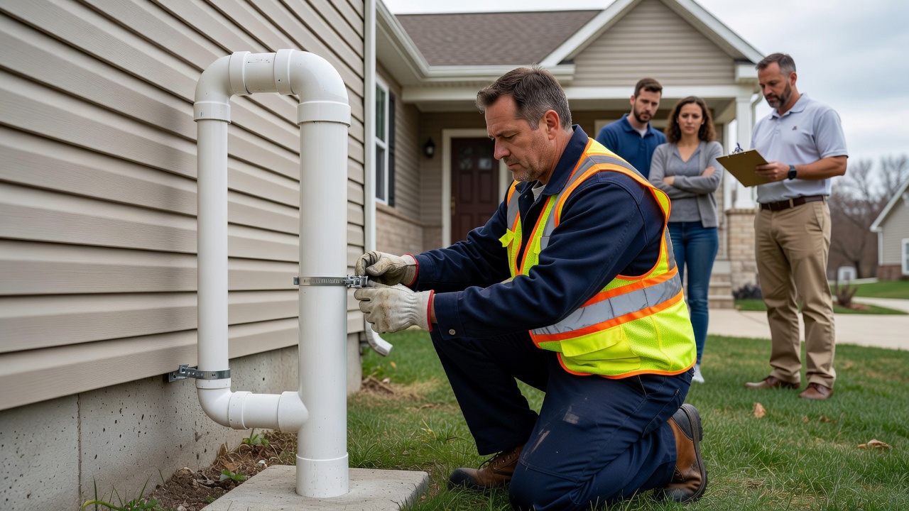 radon mitigation fan PVC vent stack exterior home