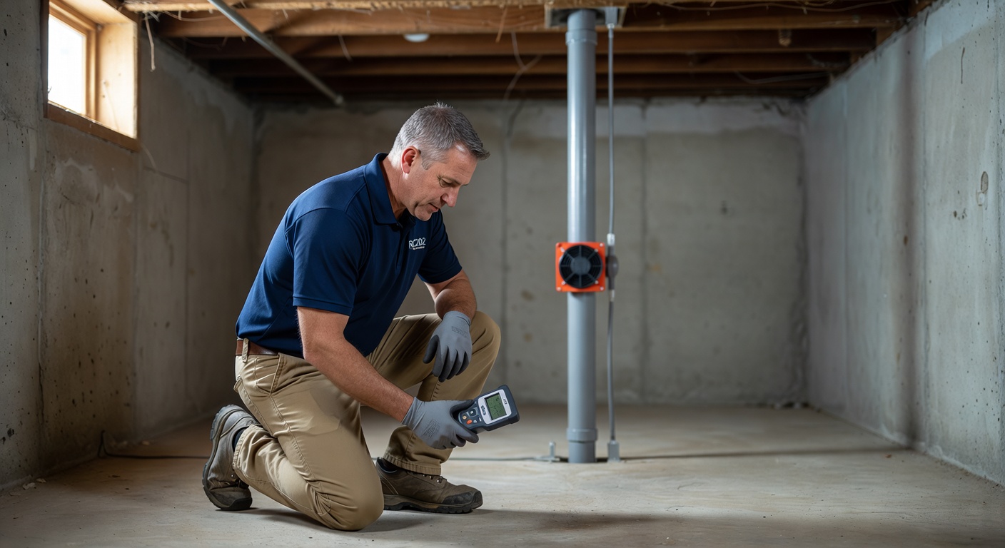 licensed radon contractor inspecting basement Ohio