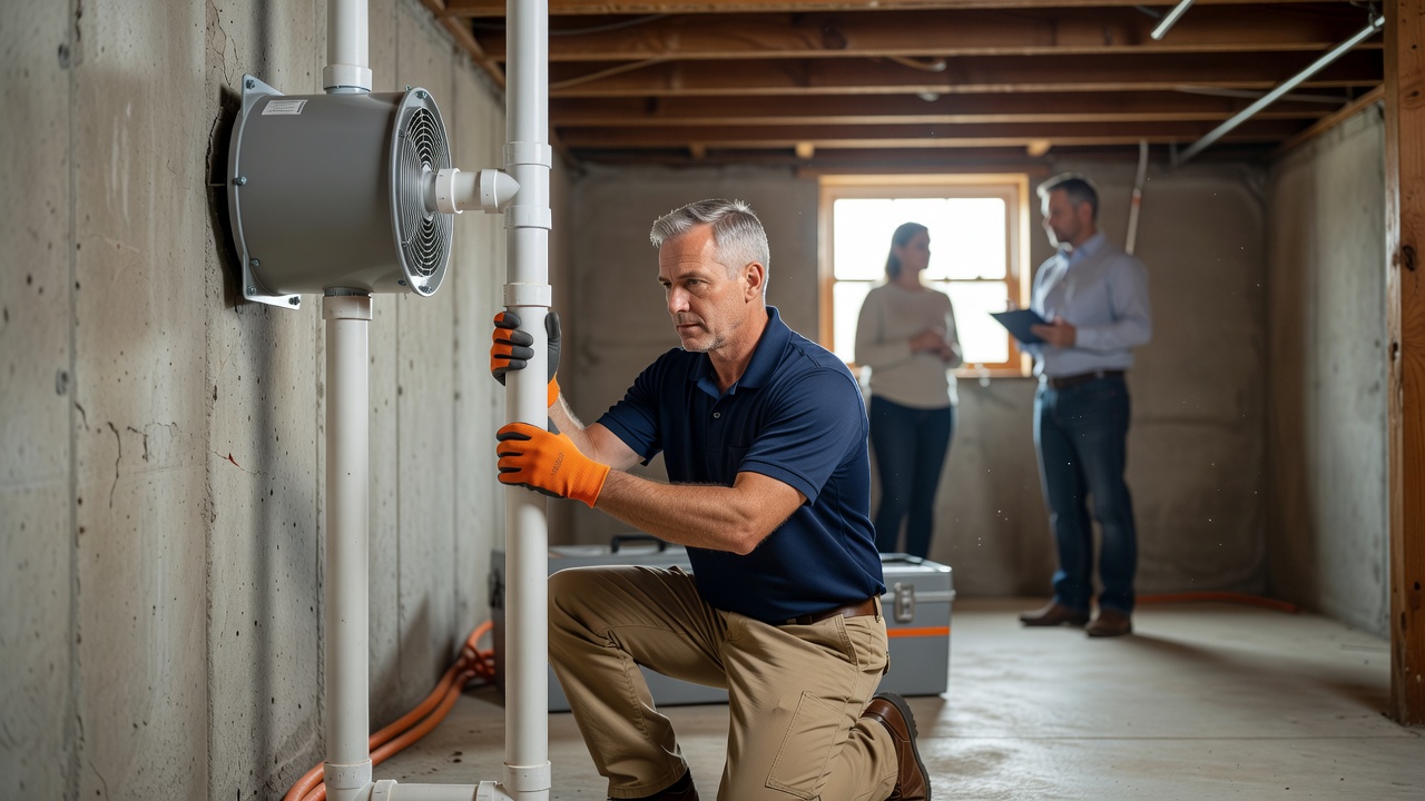 radon mitigation fan PVC pipe basement Ohio