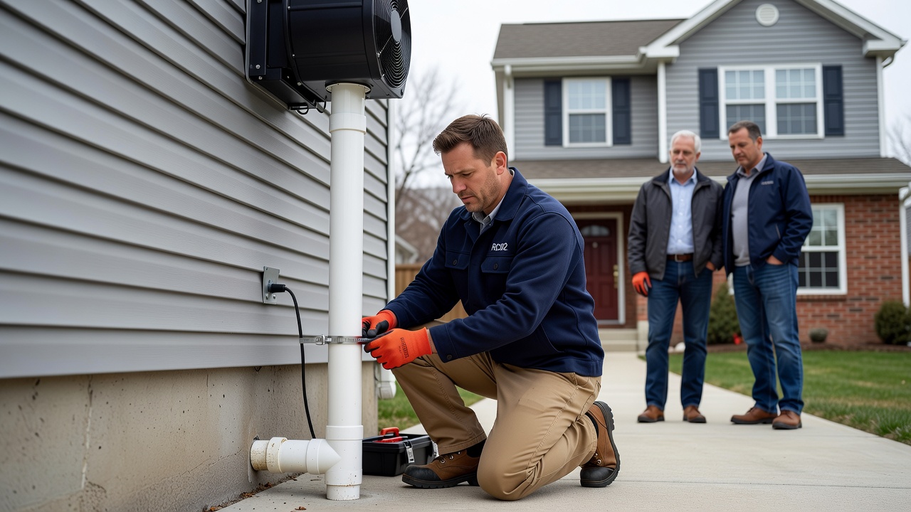 radon mitigation fan PVC pipe exterior home Ohio