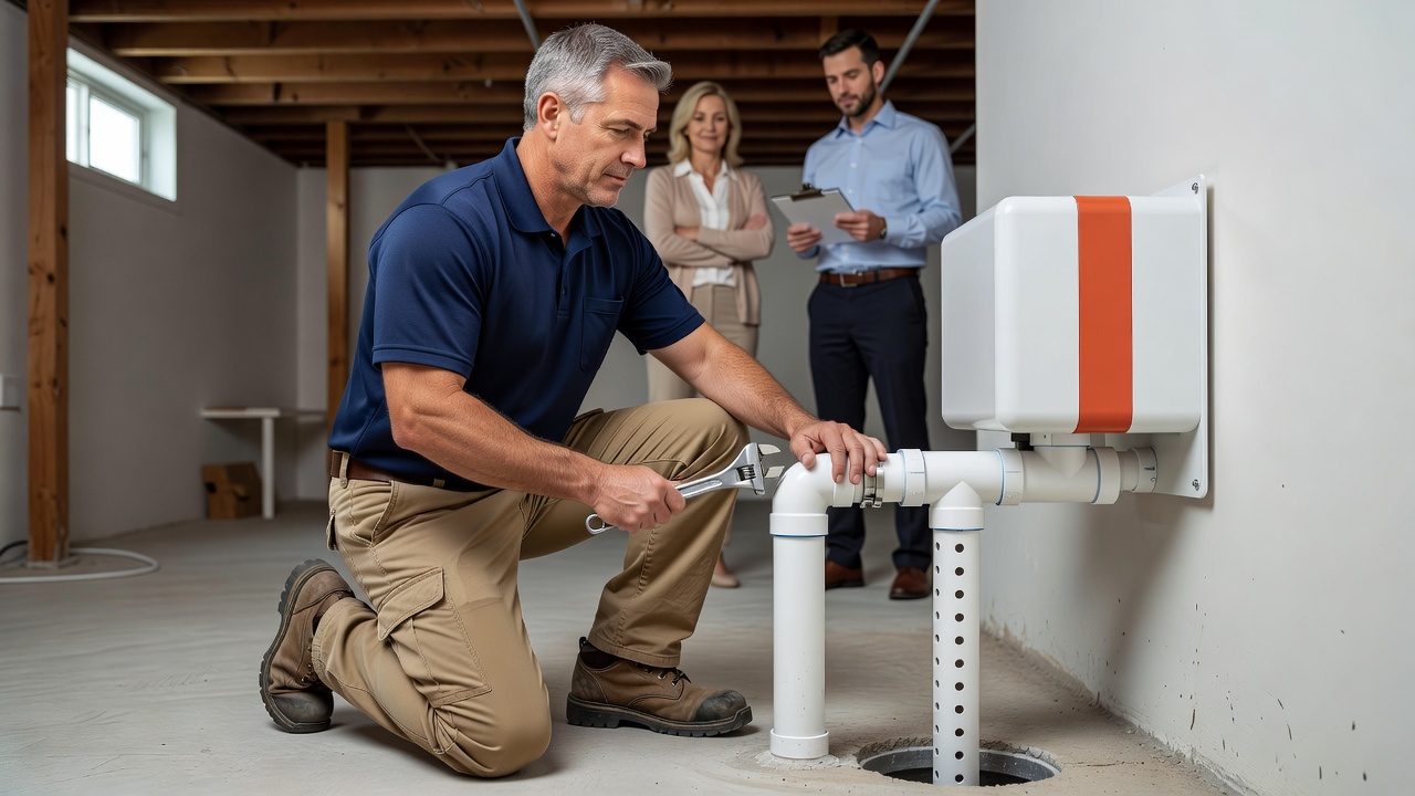 radon mitigation PVC pipe fan installation basement