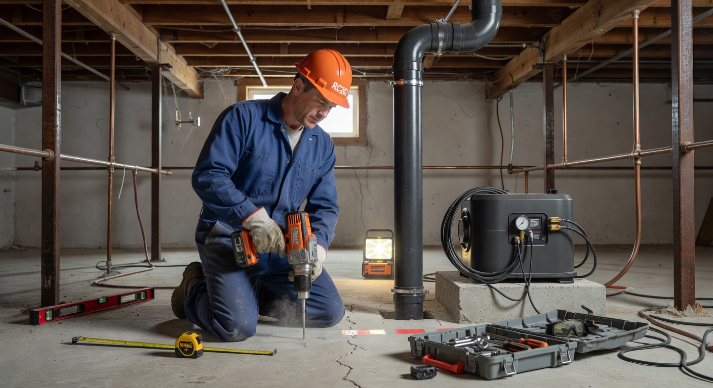radon mitigation installation technician basement