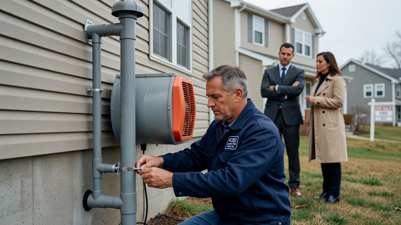 radon mitigation fan PVC pipe exterior installation