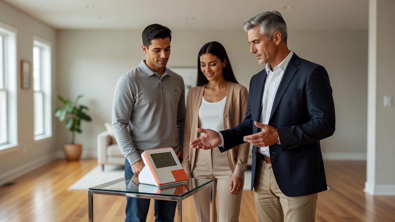 real estate agent showing home client